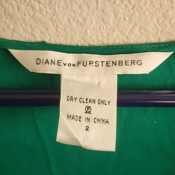 Diane von Furstenberg Dress Womens 2 Green Blue Evelina Long Sleeve Silk Skater - Picture 4 of 15